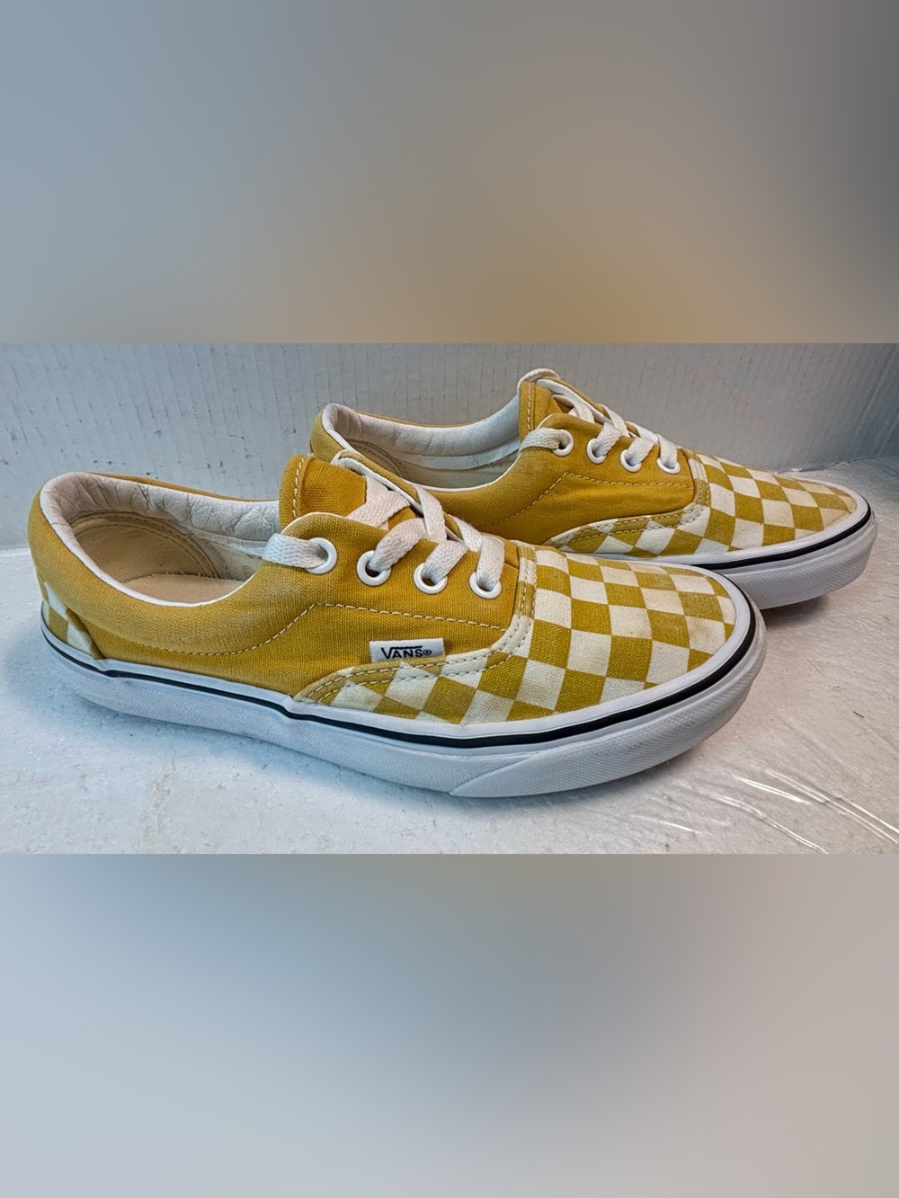 Vans Yellow and White Checkerboard Low Top Sneakers - Picture 2 of 14